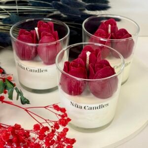 Κερί Σόγιας σε Ποτήρι με Κόκκινες Τουλίπες – 300gr