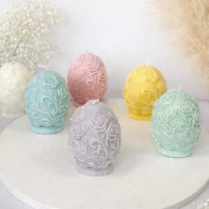 Αυγό με Ανάγλυφα Λουλούδια Large -Διακοσμητικό Κερί Σόγιας