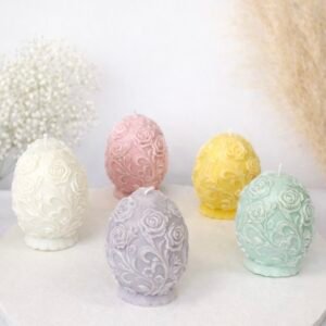 Αυγό με Ανάγλυφα Λουλούδια Small -Διακοσμητικό Κερί Σόγιας